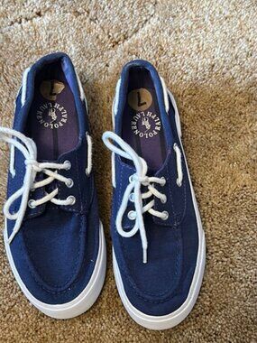 Ralph Lauren polo navy blue sneakers white laces & sole very slight wear size 7